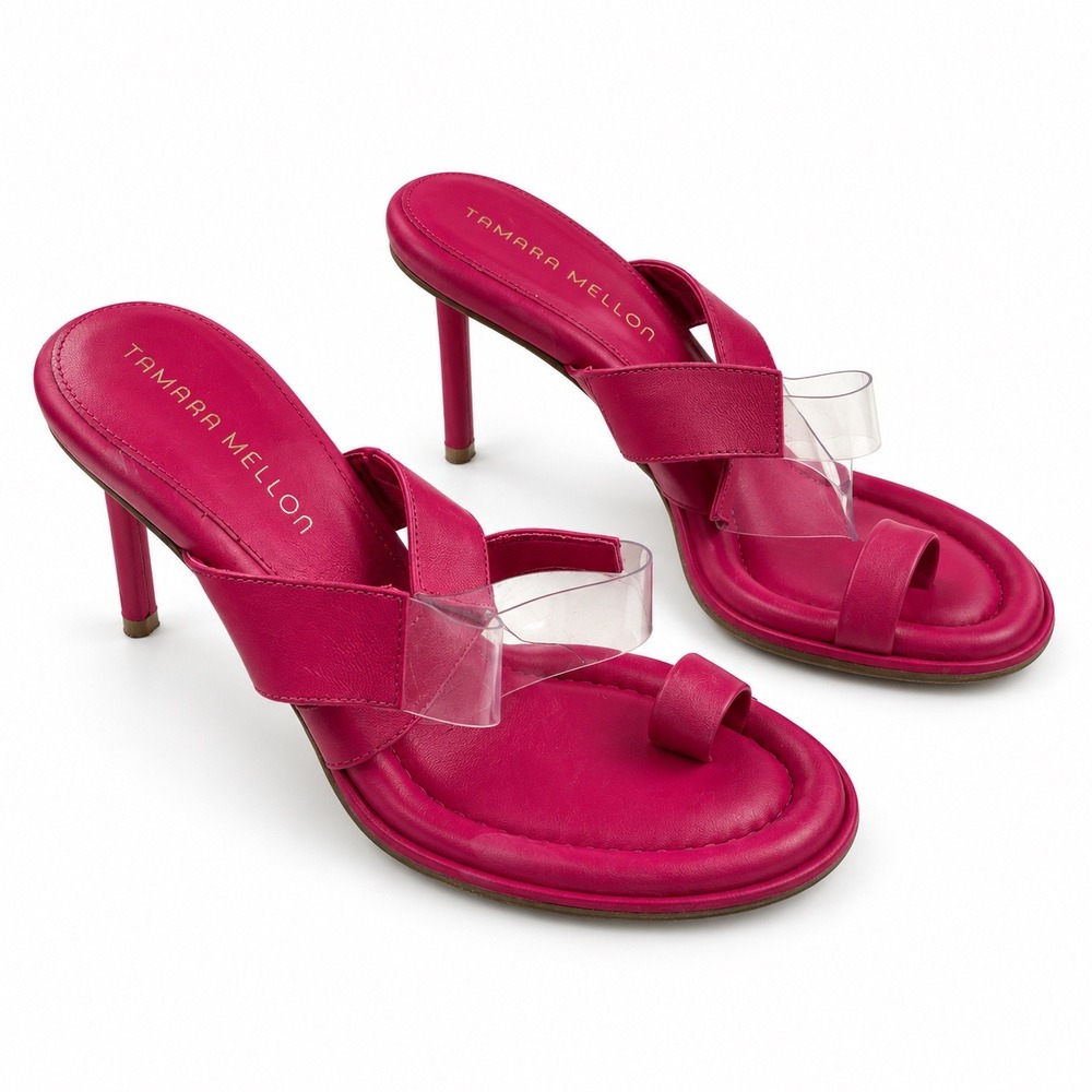 Tamara Mellon Vintage Y2K Pink Leather Stiletto Sandals Mules Women's Size 7